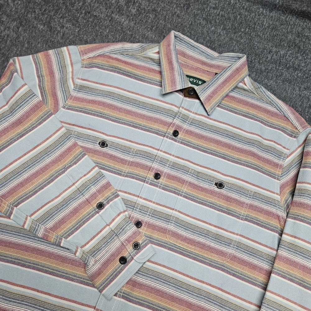 Orvis Button Down Shirt Mens Large Multicolor Striped Cotton Long Sleeve Pocket